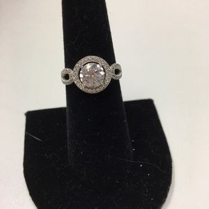 White Lab Created Diamond Tri Halo Ring